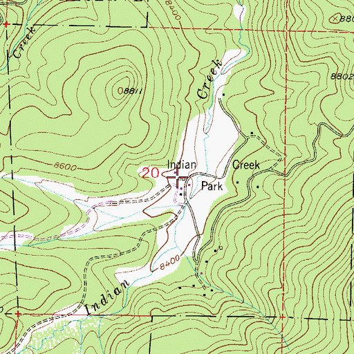 Topographic Map of Indian Creek Park, CO