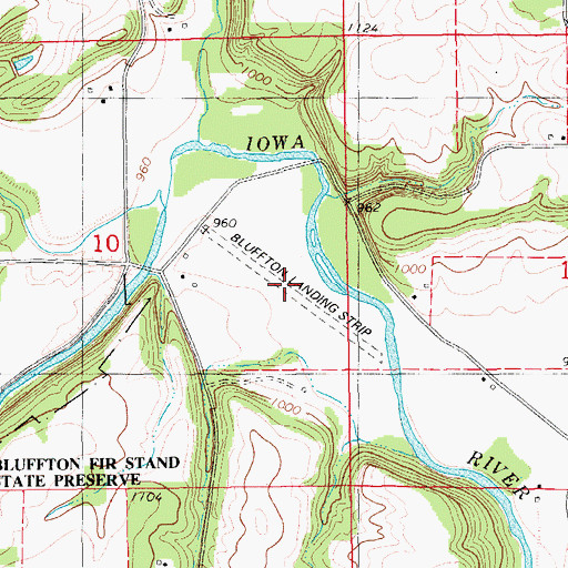 Topographic Map of Bluffton Landing Strip (historical), IA