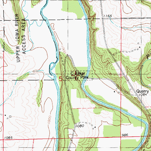 Topographic Map of C Baker County Park, IA