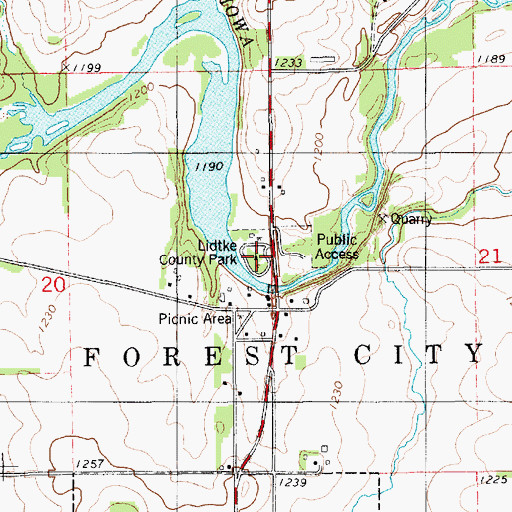 Topographic Map of Lidtke County Park, IA
