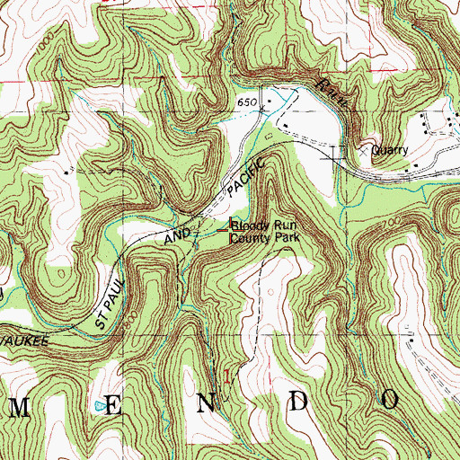 Topographic Map of Bloody Run County Park, IA