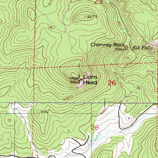Topographic Map of Lions Head, CO