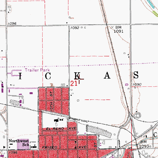 Topographic Map of Township of Chickasha, OK