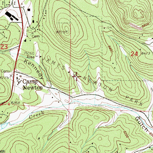 Topographic Map of James Q Newton Park, CO