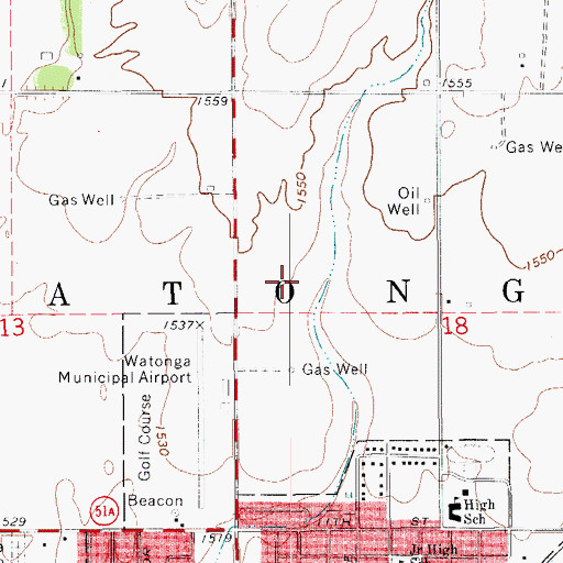 Topographic Map of Township of Watonga, OK