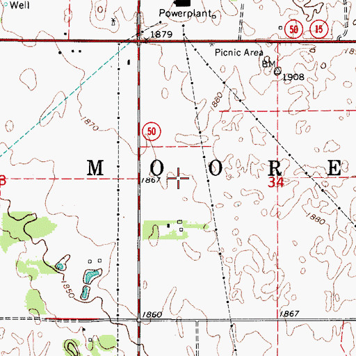 Topographic Map of Township of Mooreland, OK