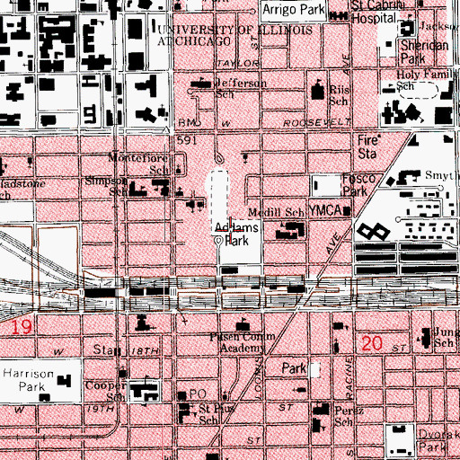 Topographic Map of Adams Park, IL