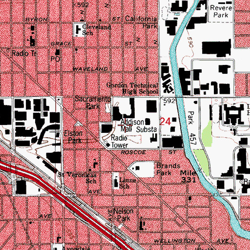 Topographic Map of Addison Mall Shopping Center, IL