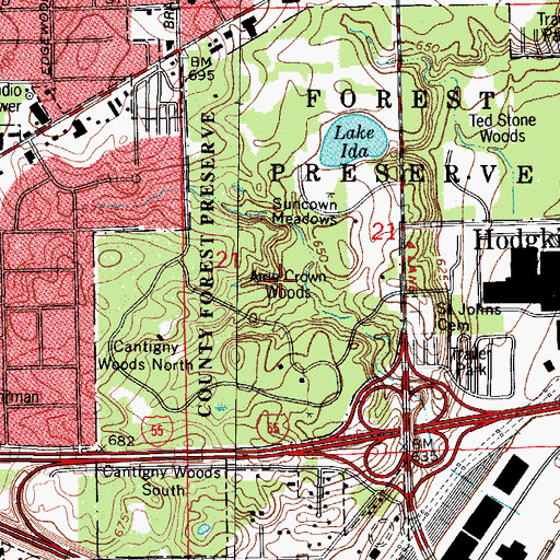 Topographic Map of Airie Crown Woods, IL