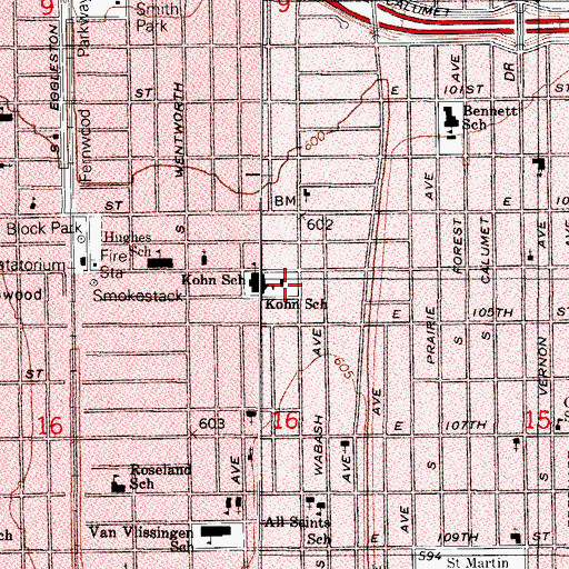 Topographic Map of Alfred D Kohn Playground, IL