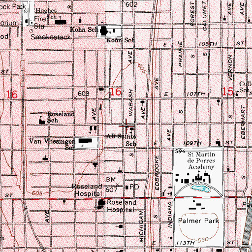 Topographic Map of All Saints Catholic Church, IL