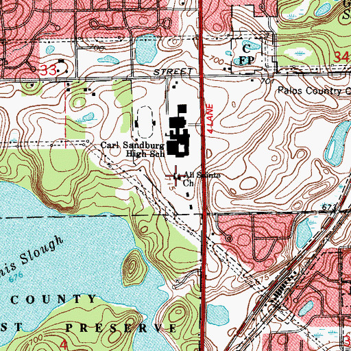 Topographic Map of All Saints Lutheran Church, IL