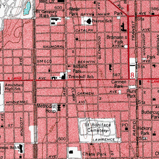 Topographic Map of Amazonas Driving School, IL