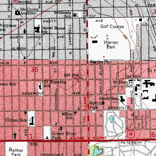 Topographic Map of Amundson Arts Academy, IL