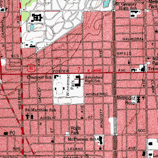 Topographic Map of Amundsen High School, IL
