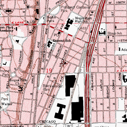 Topographic Map of Apostolic Pentecostal Church of Morgan Park, IL