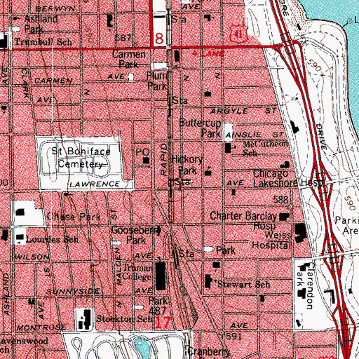 Topographic Map of Aragon Ballroom, IL