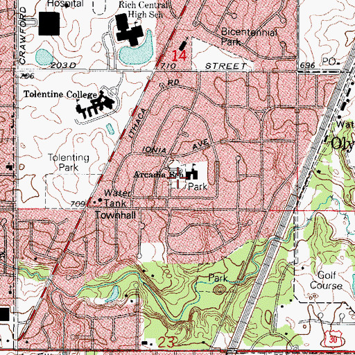 Topographic Map of Arcadia Park, IL