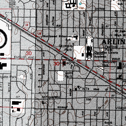 Topographic Map of Arlington Heights Post Office, IL