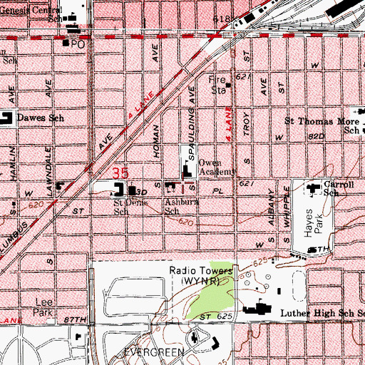 Topographic Map of Ashburn Lutheran Church, IL