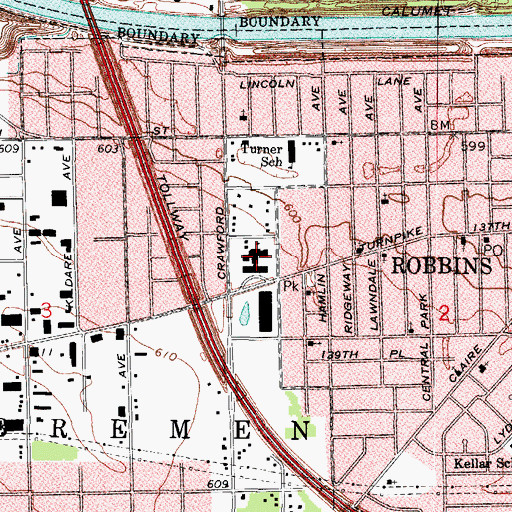 Topographic Map of Aspen High School, IL