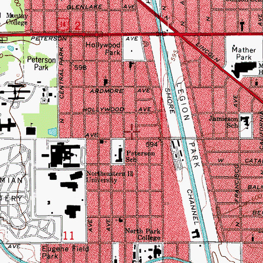 Topographic Map of Athenaikon Hellenic School, IL