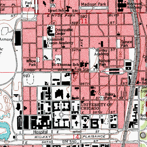 Topographic Map of Augustana Evangelical Lutheran Church of Hyde Park, IL