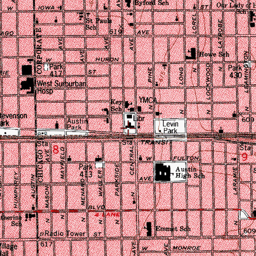 Topographic Map of Austin Town Hall, IL