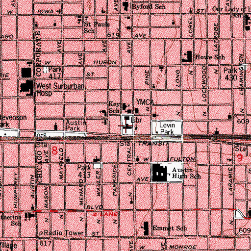 Topographic Map of Austin Town Hall Park, IL