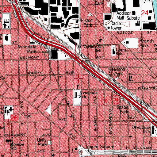 Topographic Map of A-Karrasel Nursery School and Kindergarten, IL