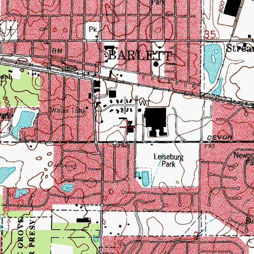 Topographic Map of Bartlett Plaza Shopping Center, IL