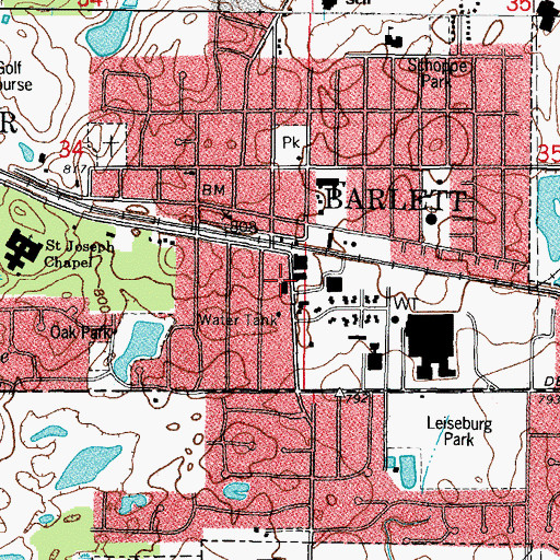 Topographic Map of Bartlett Village Hall, IL