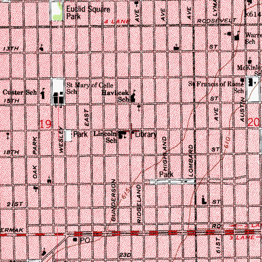 Topographic Map of Berwyn Public Library, IL