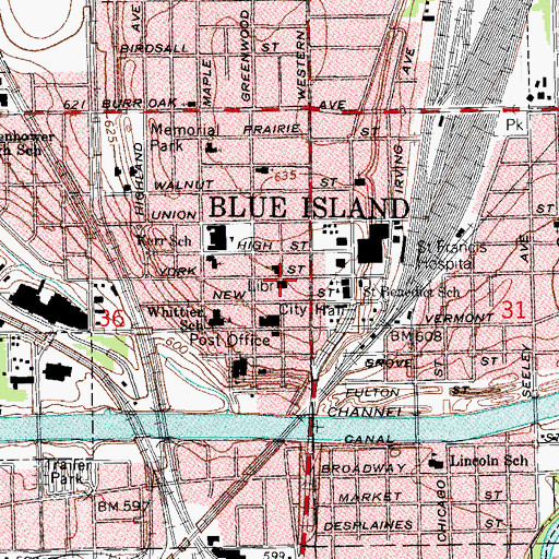 Topographic Map of Blue Island Public Library, IL