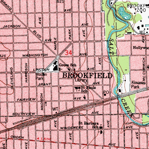 Topographic Map of Brookfield Public Library, IL