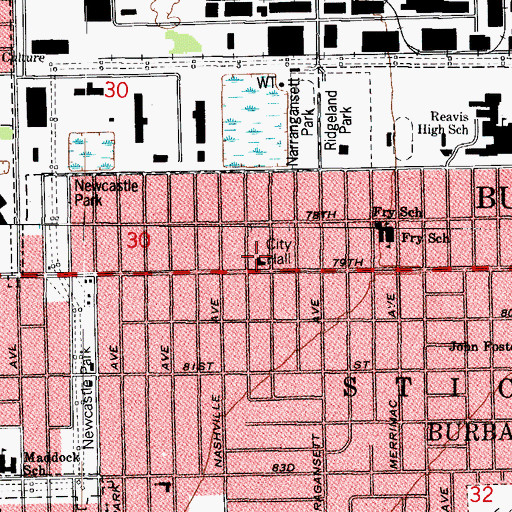 Topographic Map of Burbank City Hall, IL