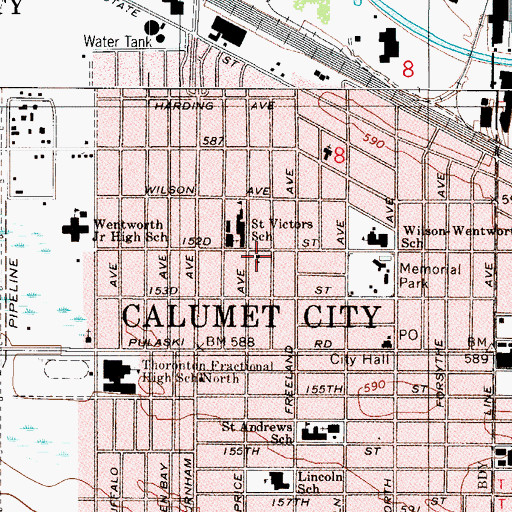 Topographic Map of Calumet City Church of Christ, IL