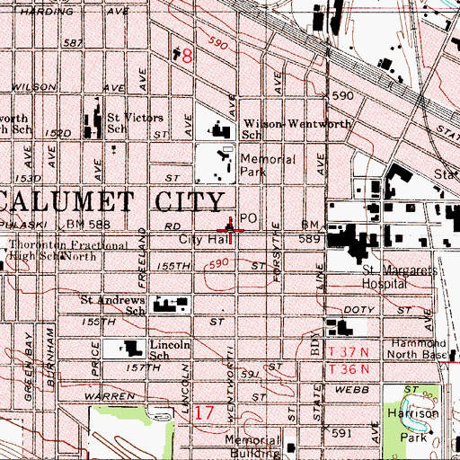 Topographic Map of Calumet City City Hall, IL