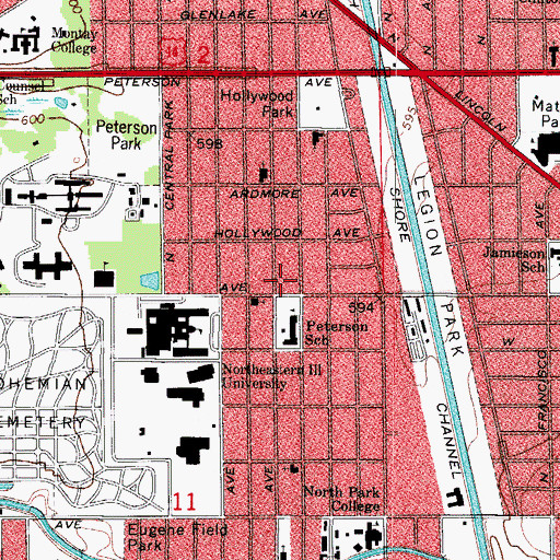 Topographic Map of Camelot School, IL