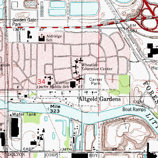 Topographic Map of Carver Primary School, IL