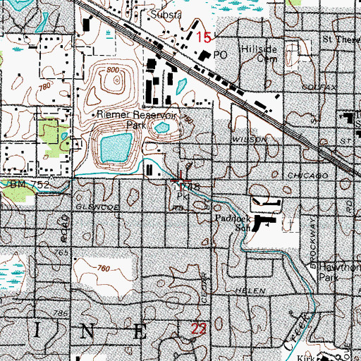 Topographic Map of Cedar Park, IL