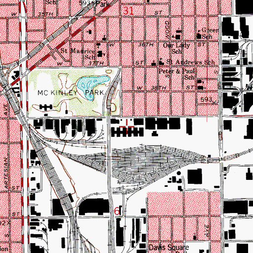Topographic Map of Central Manufacturing District-Pershing Road Development, IL