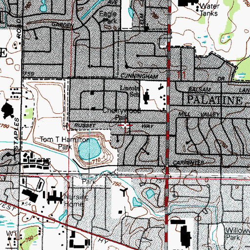 Topographic Map of Cherrywood Park, IL