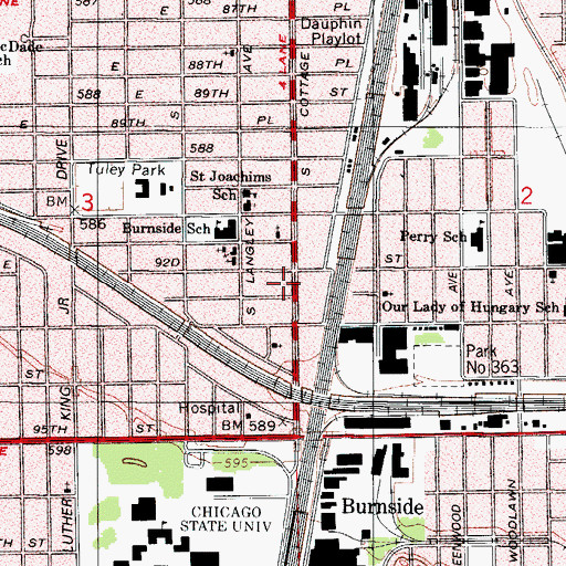 Topographic Map of Chesterfield Tom Thumb Day Care Center and Kindergarten School, IL