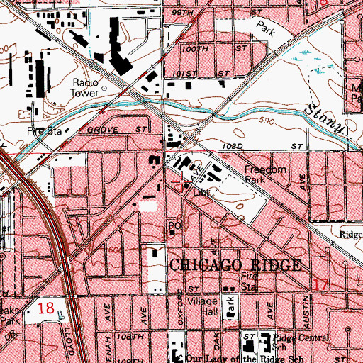 Topographic Map of Chicago Ridge Public Library, IL