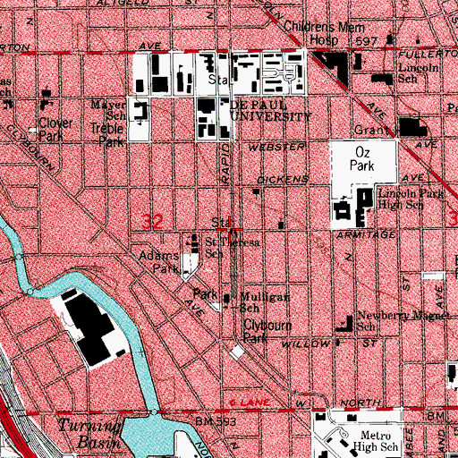 Topographic Map of Chicago Transit Authority-Armitage Avenue Station, IL