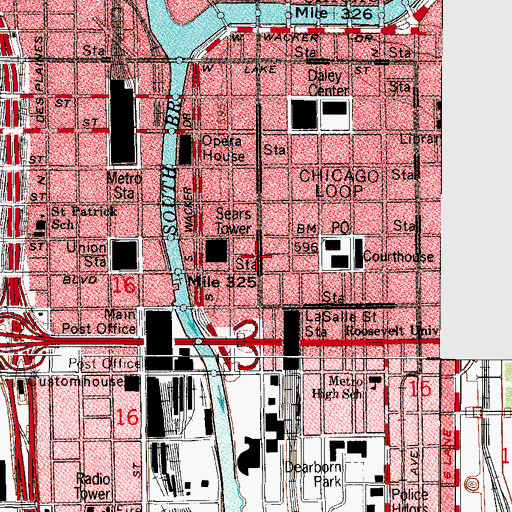 Topographic Map of Chicago Transit Authority-Quincy Station, IL