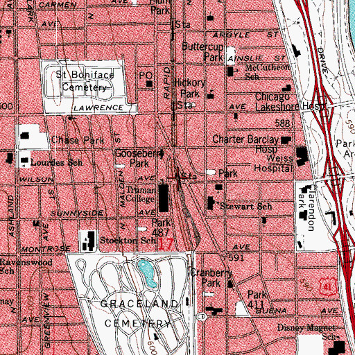 Topographic Map of Chicago Transit Authority-Wilson Avenue Elevated Station, IL