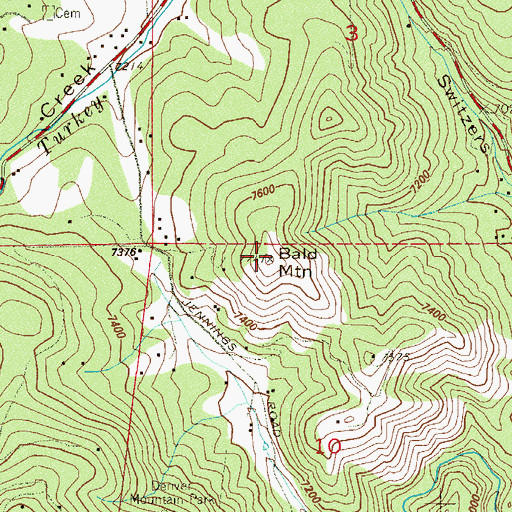 Topographic Map of Bald Mountain, CO