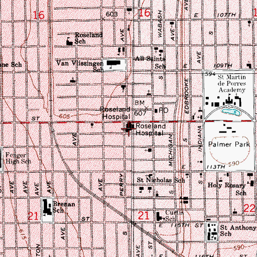 Topographic Map of Christ Temple Cathedral Church of Christ Holiness, IL